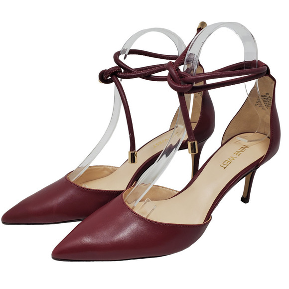 Nine West Burgundy Millenio Adjustable Strap Leather Pump Size 6M Classic Office - Picture 1 of 10